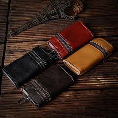 Leather Zipper Key Wallets Men Women Head Layer Cowhide Key Holder