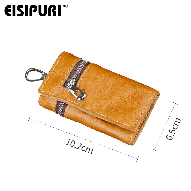 Leather Zipper Key Wallets Men Women Head Layer Cowhide Key Holder