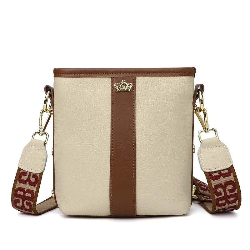 Leather Women Handbag High Shoulder Bag Small Bucket Bag
