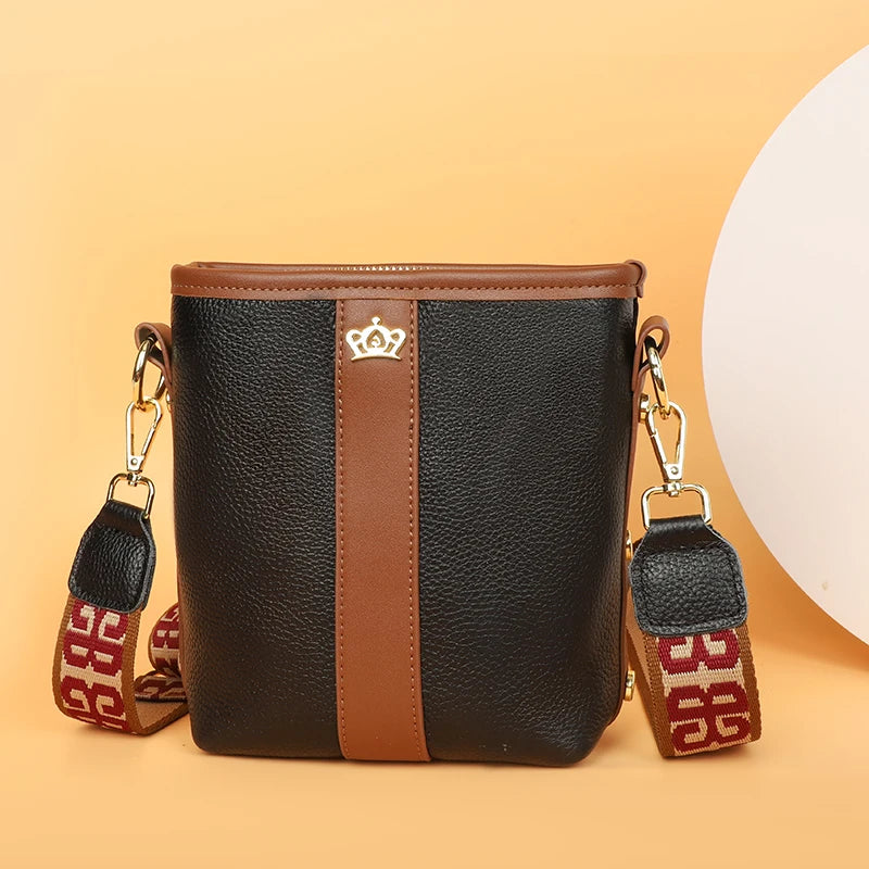 Leather Women Handbag High Shoulder Bag Small Bucket Bag