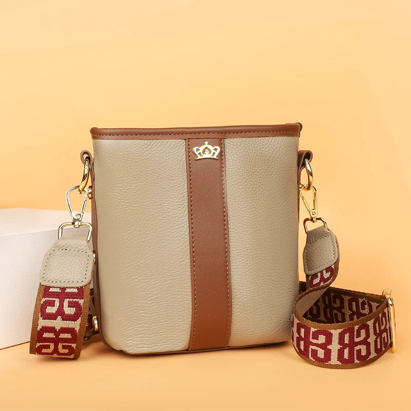 Leather Women Handbag High Shoulder Bag Small Bucket Bag