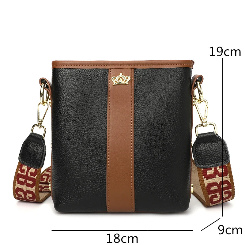 Leather Women Handbag High Shoulder Bag Small Bucket Bag