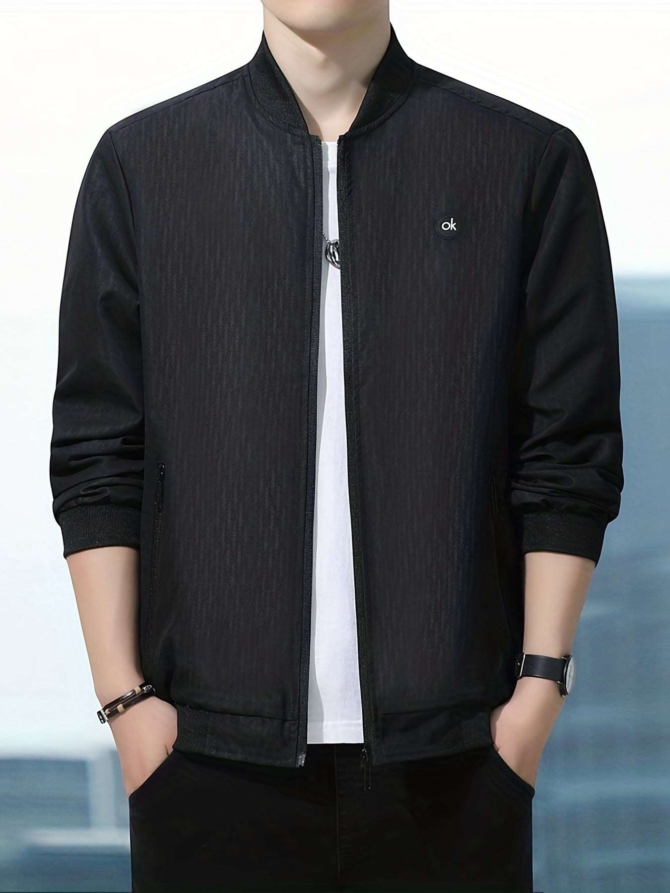 Men's Casual Baseball Collar Jacket Regular Fit Coat