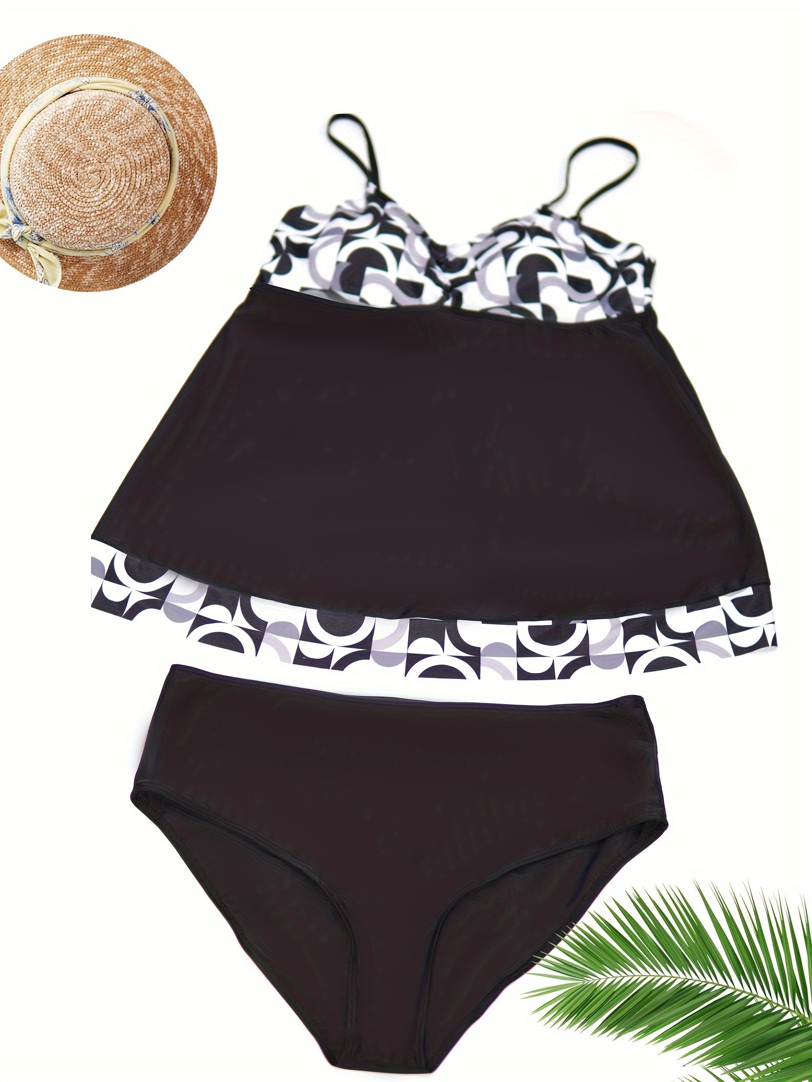  Colorblock Geo Print Tankini Set