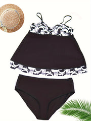  Colorblock Geo Print Tankini Set
