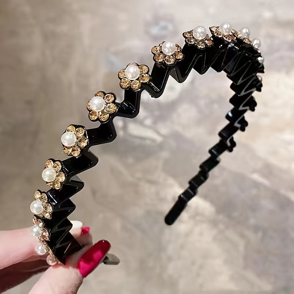 Rhinestone Headband Wavy Hair Band Nonslip Headdress Women Girls Hair Accessorie