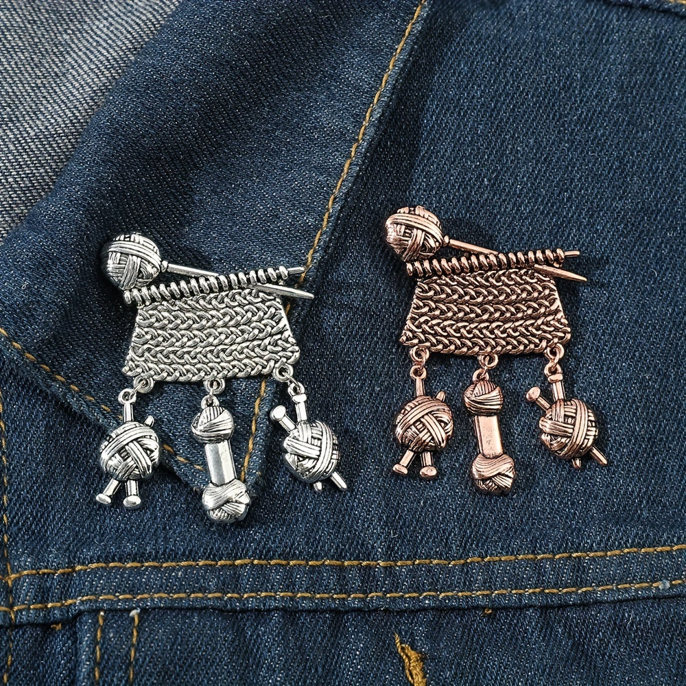 Metal Knitted Ball Sweater Brooch Pin