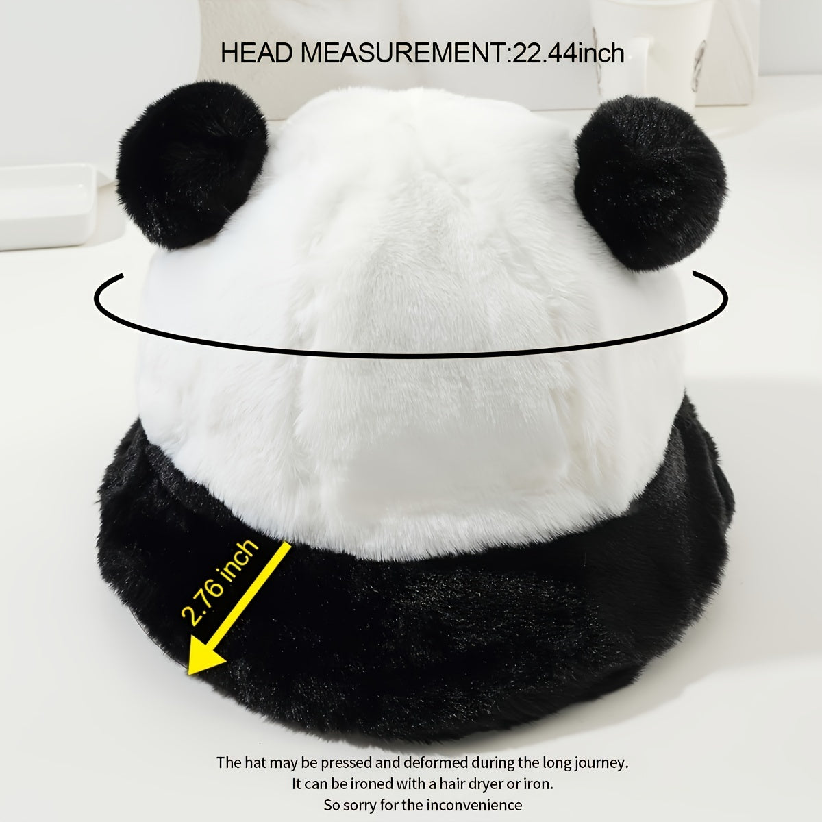 Women Plush Panda Bucket Hat with Ear Protection for Winter