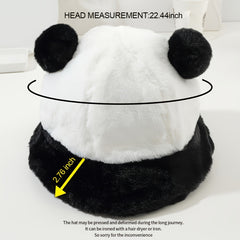Women Plush Panda Bucket Hat with Ear Protection for Winter