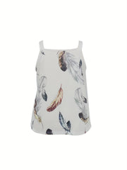  Women's Feather Print V Neck Tank Top