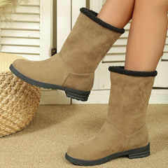 Furry Round Toe Snow Boots Plush Lined Thermal Fall Winter Shoes