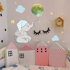 18pcs Luminous Elephant Moon Star Children's Room Fluorescent Decoration
