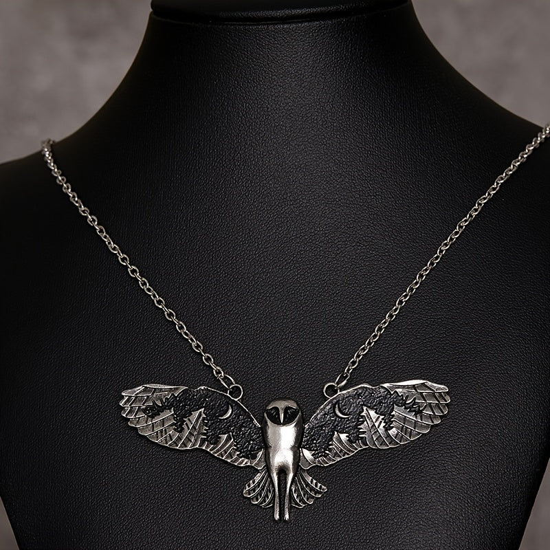 Vintage Silver Owl Pendant Necklace with Floating Charms