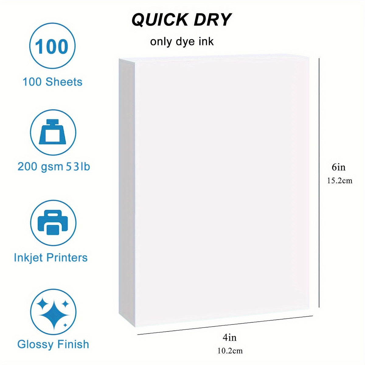 Glossy Photo Paper 10x15 cm 100 Sheets 53lb 200gsm