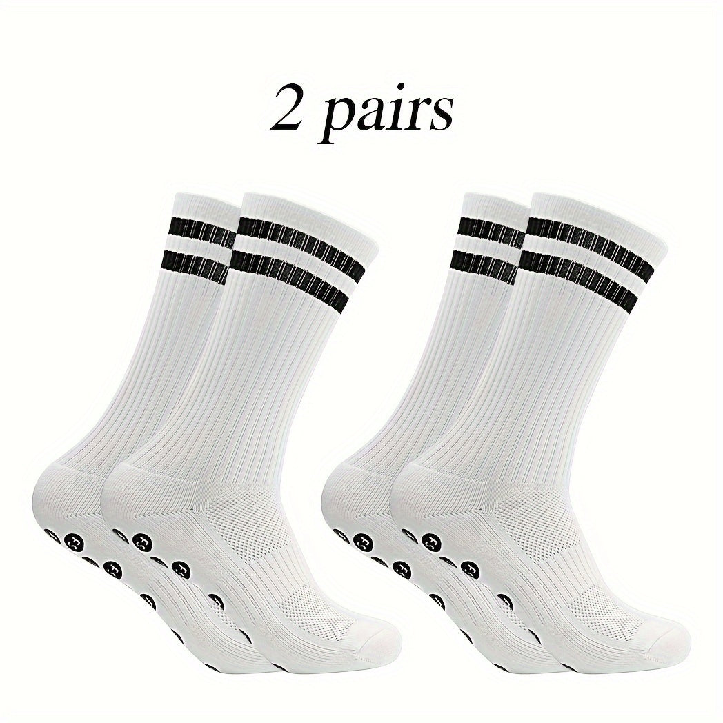 2 Pairs Men's Striped Sport Socks Nylon Blend Breathable for Training Running