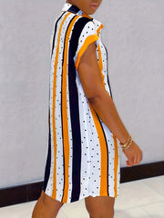  Polka Dot & Stripe Print Shirt Dress