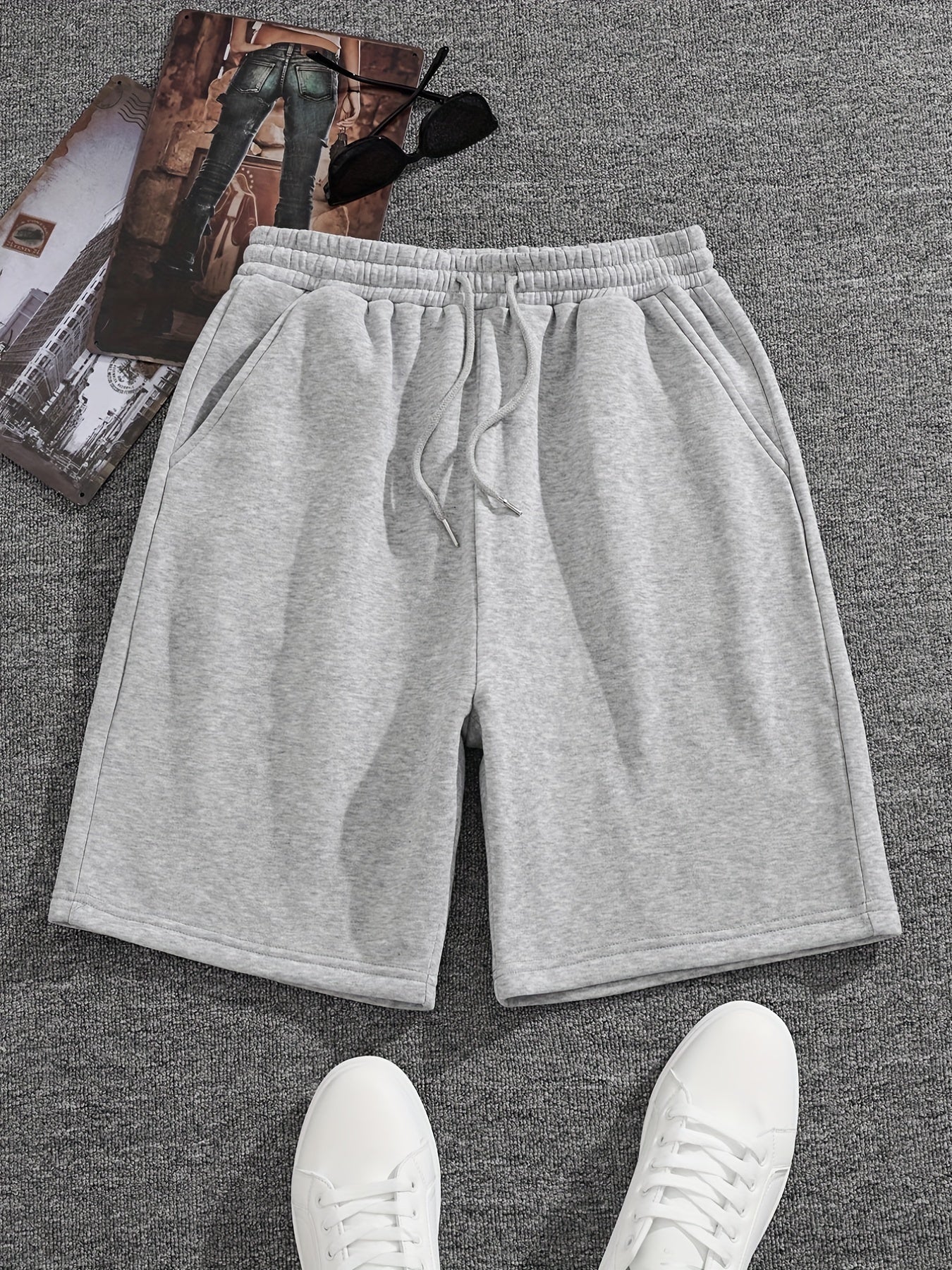Men's Pleated Drawstring Shorts Solid Casual Stretch Waist for Summer