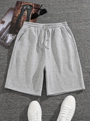 Men's Pleated Drawstring Shorts Solid Casual Stretch Waist for Summer