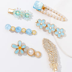 6pcs Feather Flower Rhinestone Hair Clip Vacation Hair Accessories