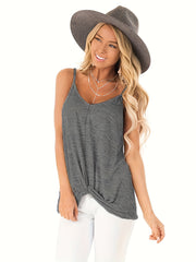 Sexy V Neck Twist Front Cami Top Sleeveless Summer Style