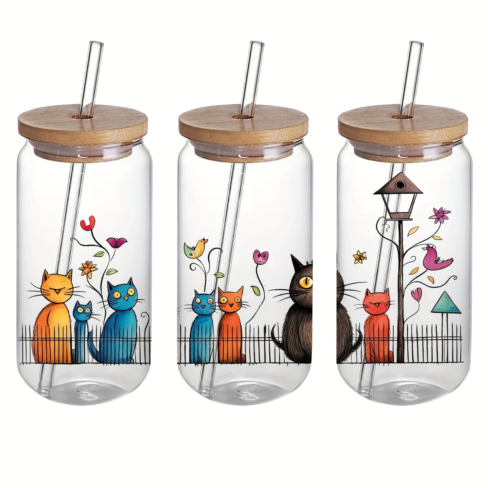 4pcs Cat Garden UV DTF Stickers Waterproof Scratch Resistant Decals