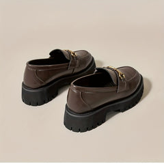 Women's Metal Decor Loafers Slip On Chunky Heel Shoes