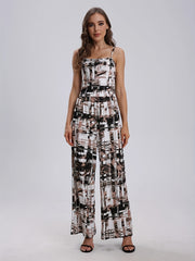 Geo Print Set Spaghetti Strap Top & Wide Leg Pants Outfit
