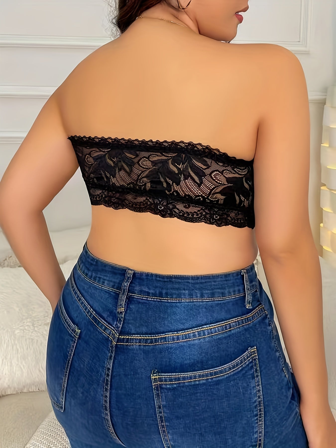 Plus Size Tube Bra Women's Plus Floral Lace Bandeau