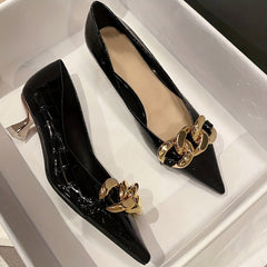 Women's Metallic Chain Kitten Heels Pointed Toe Pumps