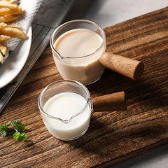 Wooden Handle Glass Milk Tea Cup Mini Salad Cup Coffee Plus Milk Cup