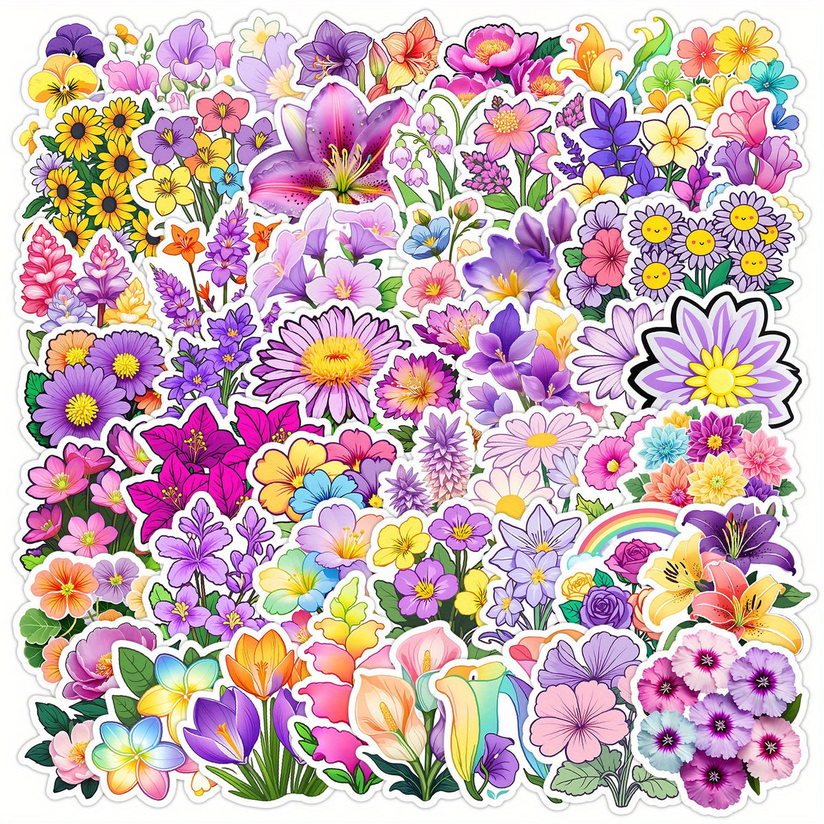 50pcs Flower Graffiti Vinyl Stickers Reusable Decals Mixed Colors PVC Material