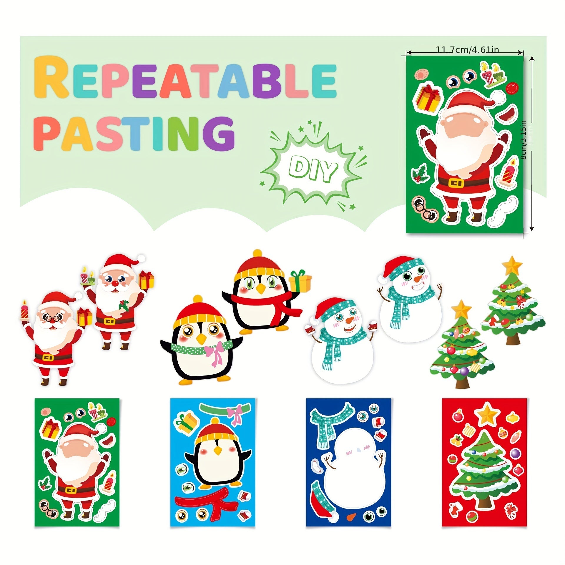 24pcs Christmas Stickers Santa Snowman Face Xmas Crafts Party Favors