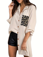  Leopard Print Pocket Blouse