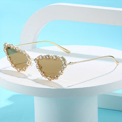 Rhinestone Decor Sunglasses Metal Frame UV400