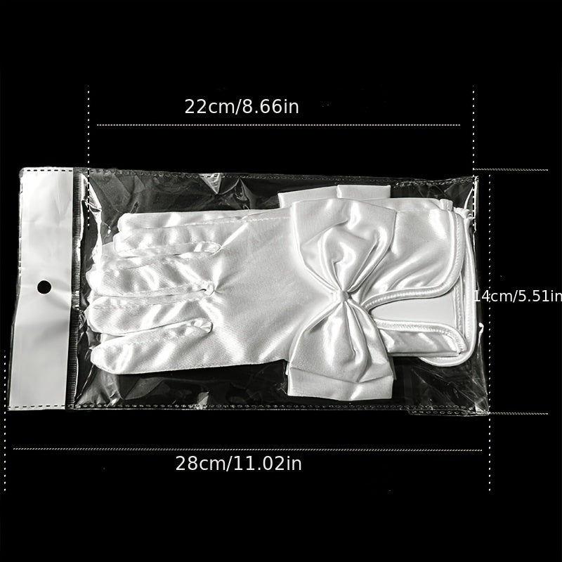 Bride Short Satin Elastic Big Bow Wedding Gloves Red Beige