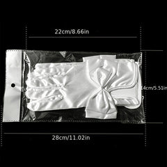 Bride Short Satin Elastic Big Bow Wedding Gloves Red Beige