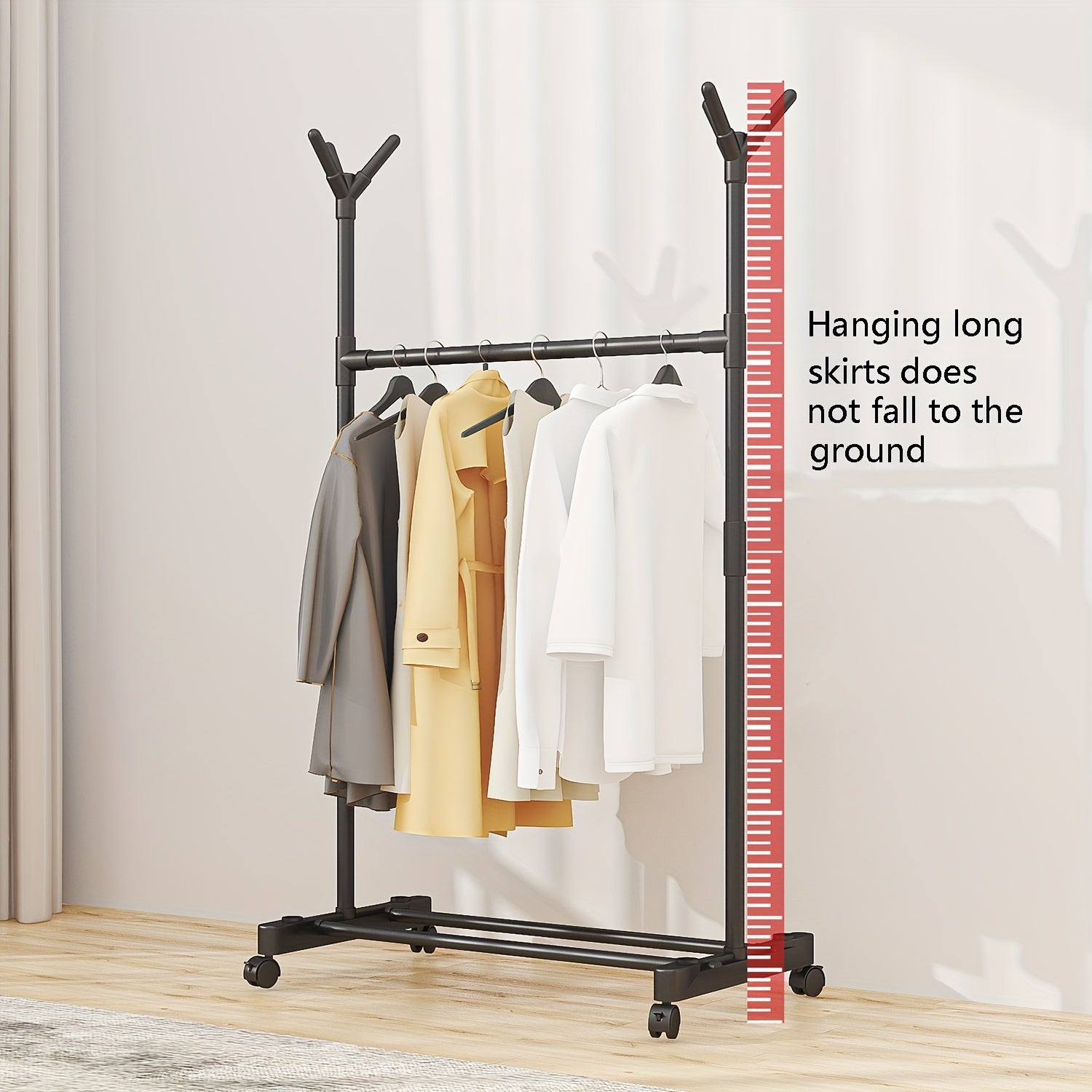 Double Pole Clothes Rack with Pulley 2 Layer Coat Rack