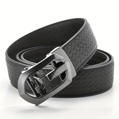 Men's Leather Belt Automatic Buckle Hollow Out Weaving Leather Micro Adjustable
