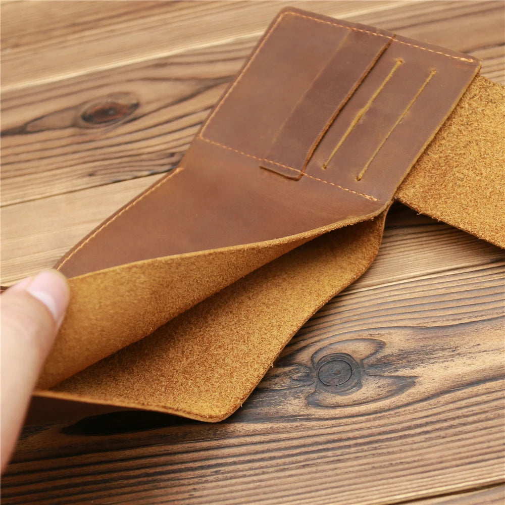 Men's Cowhide Leather Trifold Wallet Engraved Laser Purse
