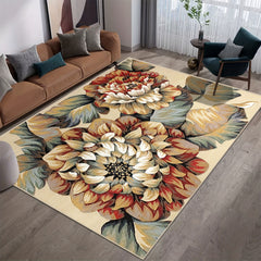 Vintage Floral Living Room Carpet Loop Velvet Non-slip Stain Resistant Rug