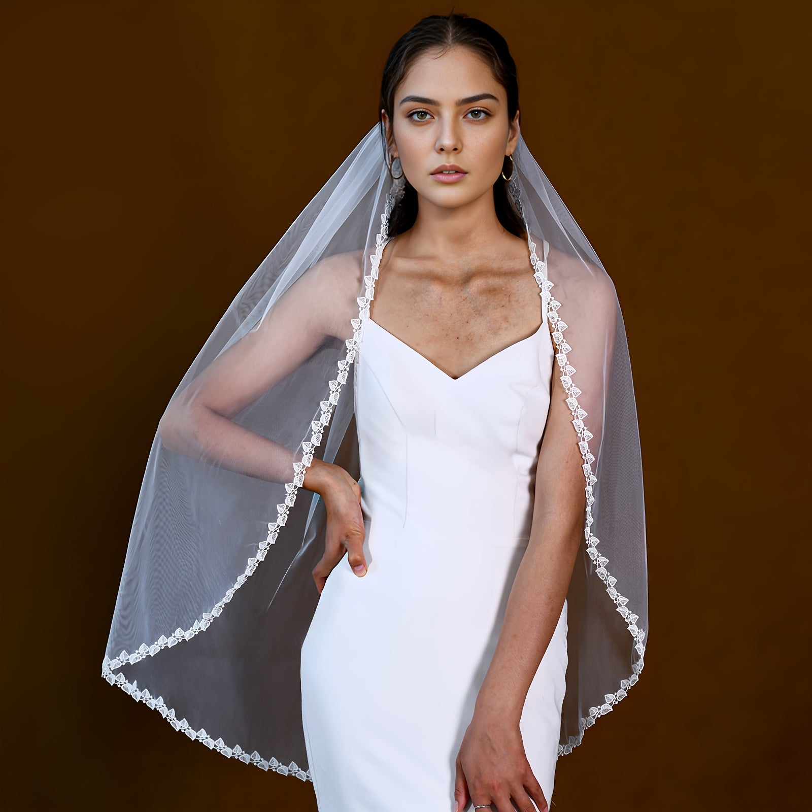 Lace Trimmed Bridal Veil Soft Nylon Wedding Accessory