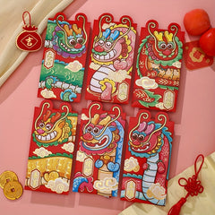6pcs Cartoon 3D Dragon Year Red Envelopes Lucky Money Envelope