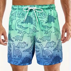 Gradient Dinosaur Men's Quick Dry Board Shorts with Pockets