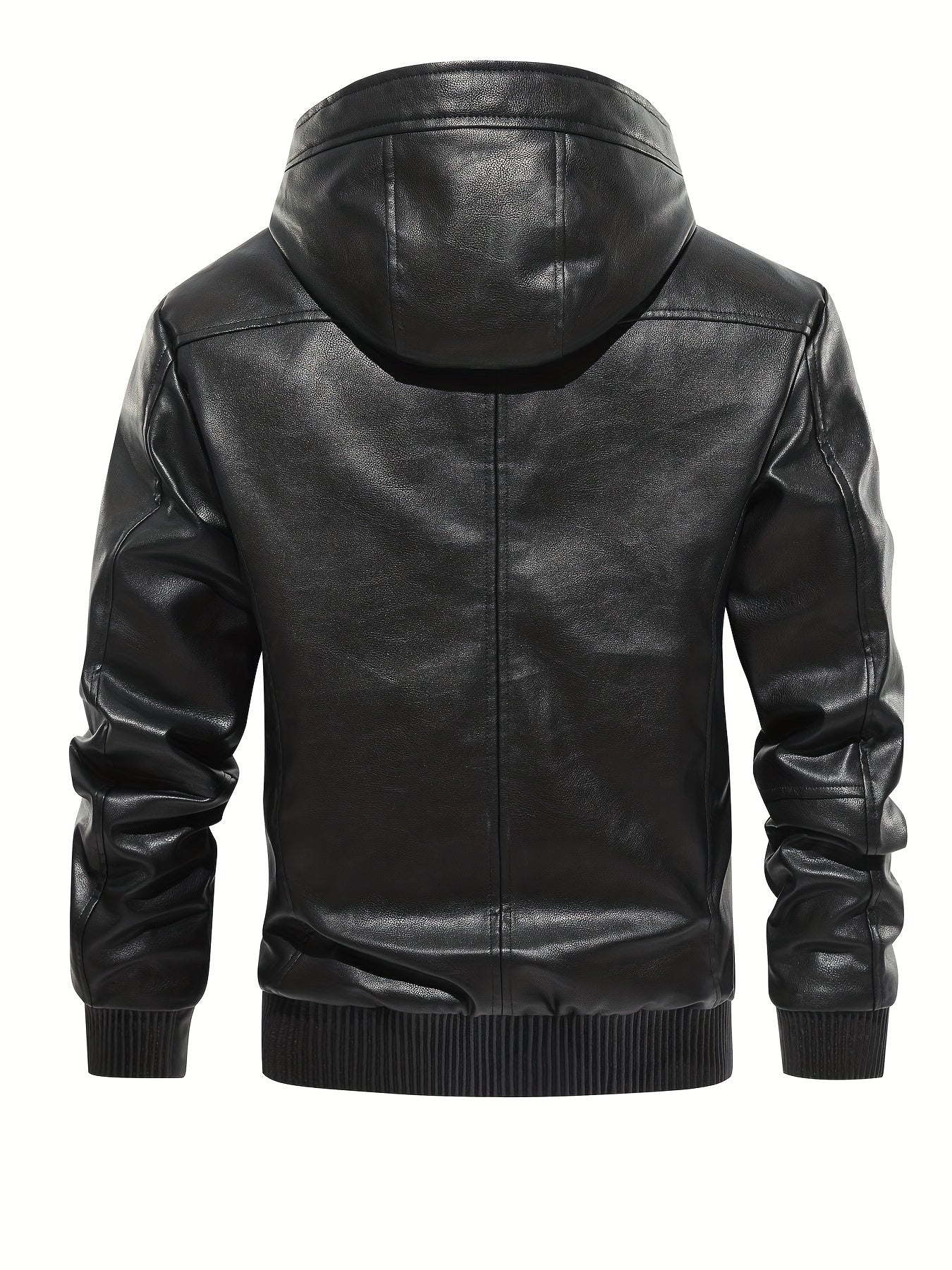 Men's PU Leather Hooded Jacket Windproof Waterproof Thick