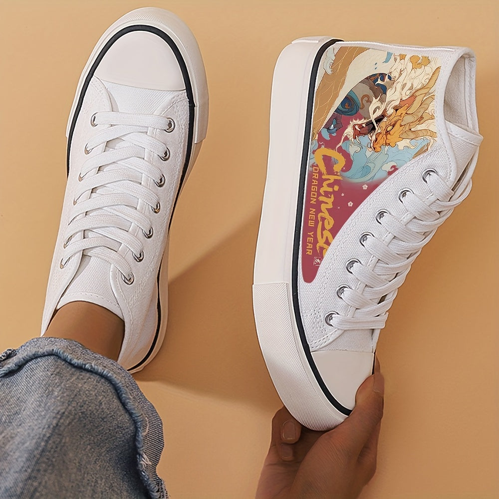 Chinese Dragon Print Heighten Canvas Sneakers