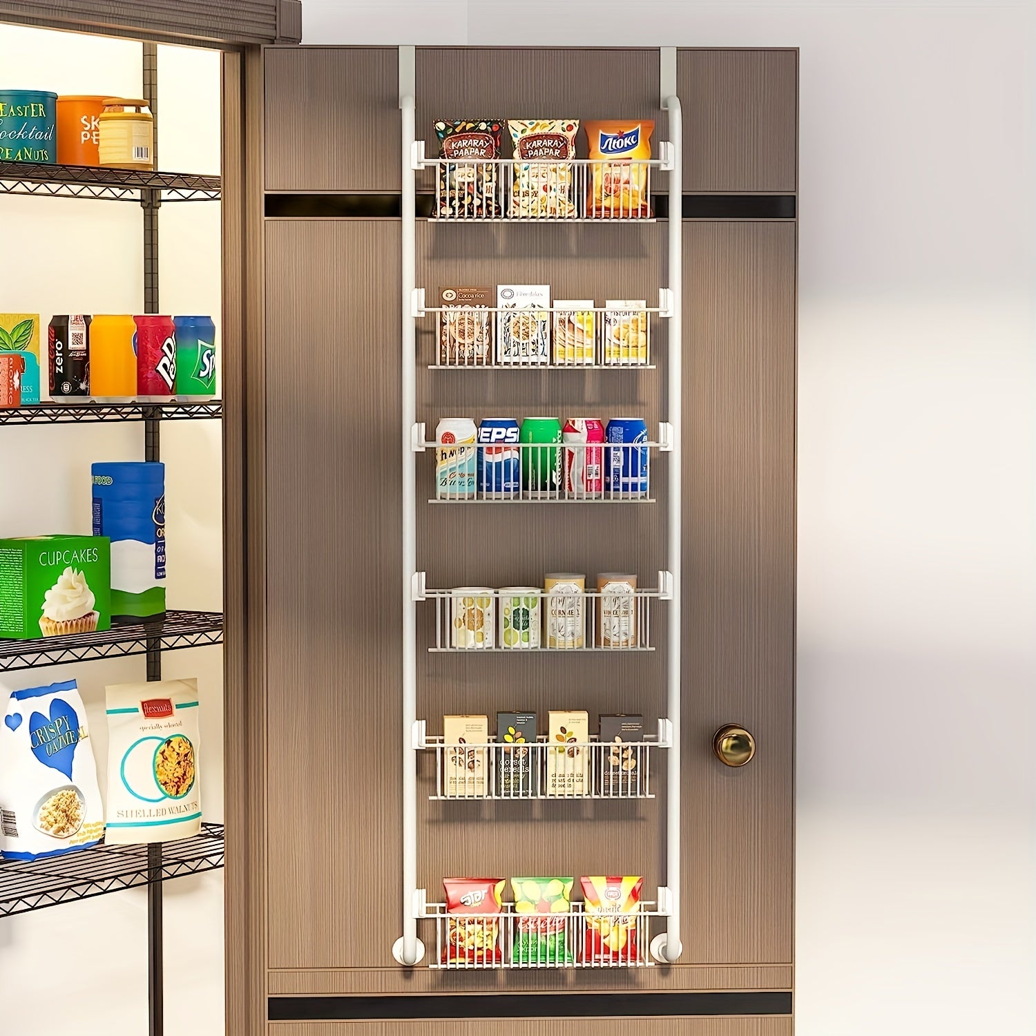 6 Tier Over Door Pantry Storage Organizer with 6 Baskets