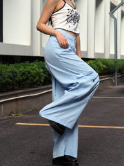 Women's Plus Solid High Rise Baggy Pants With Pockets
