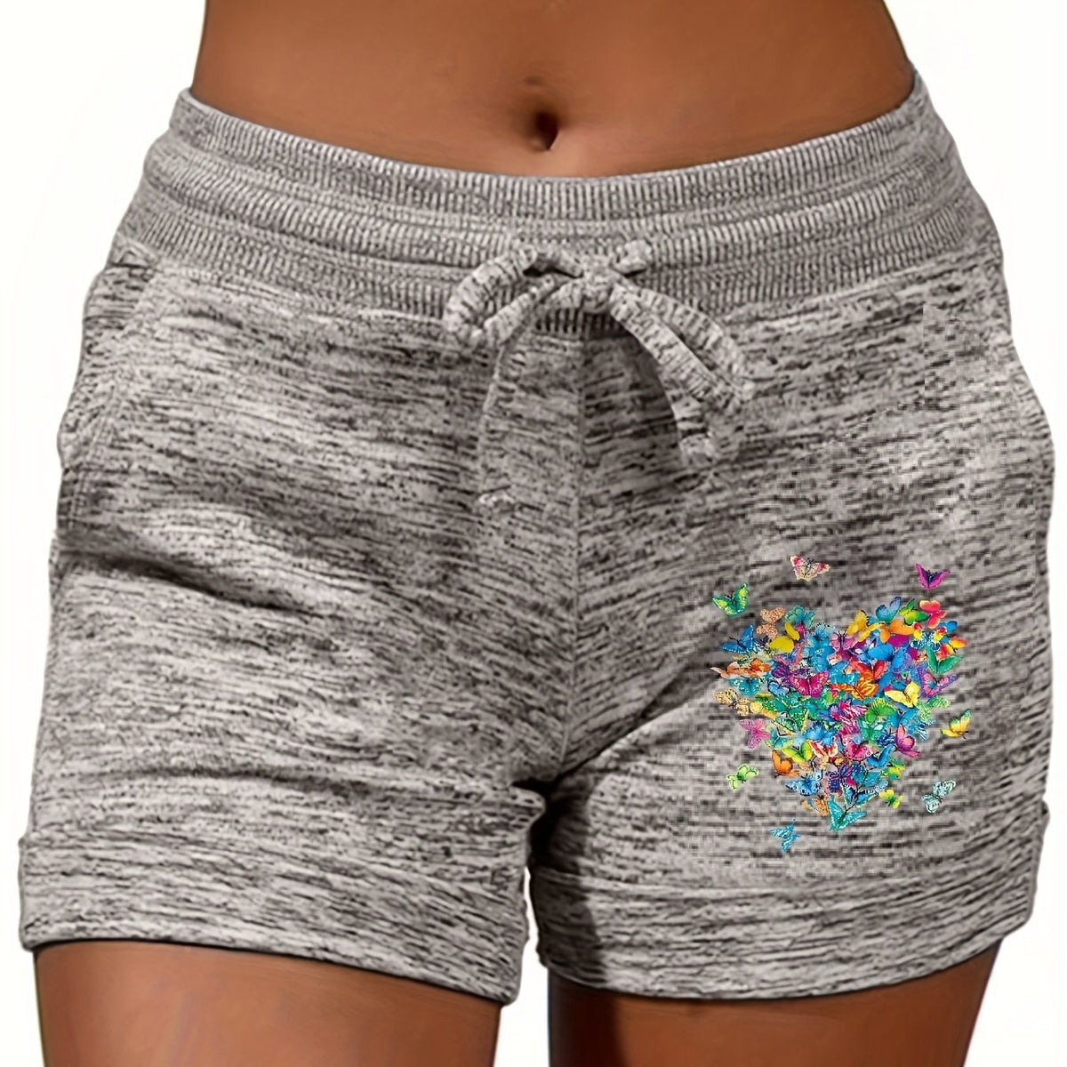 Butterfly Print Elastic Waist Shorts for Women