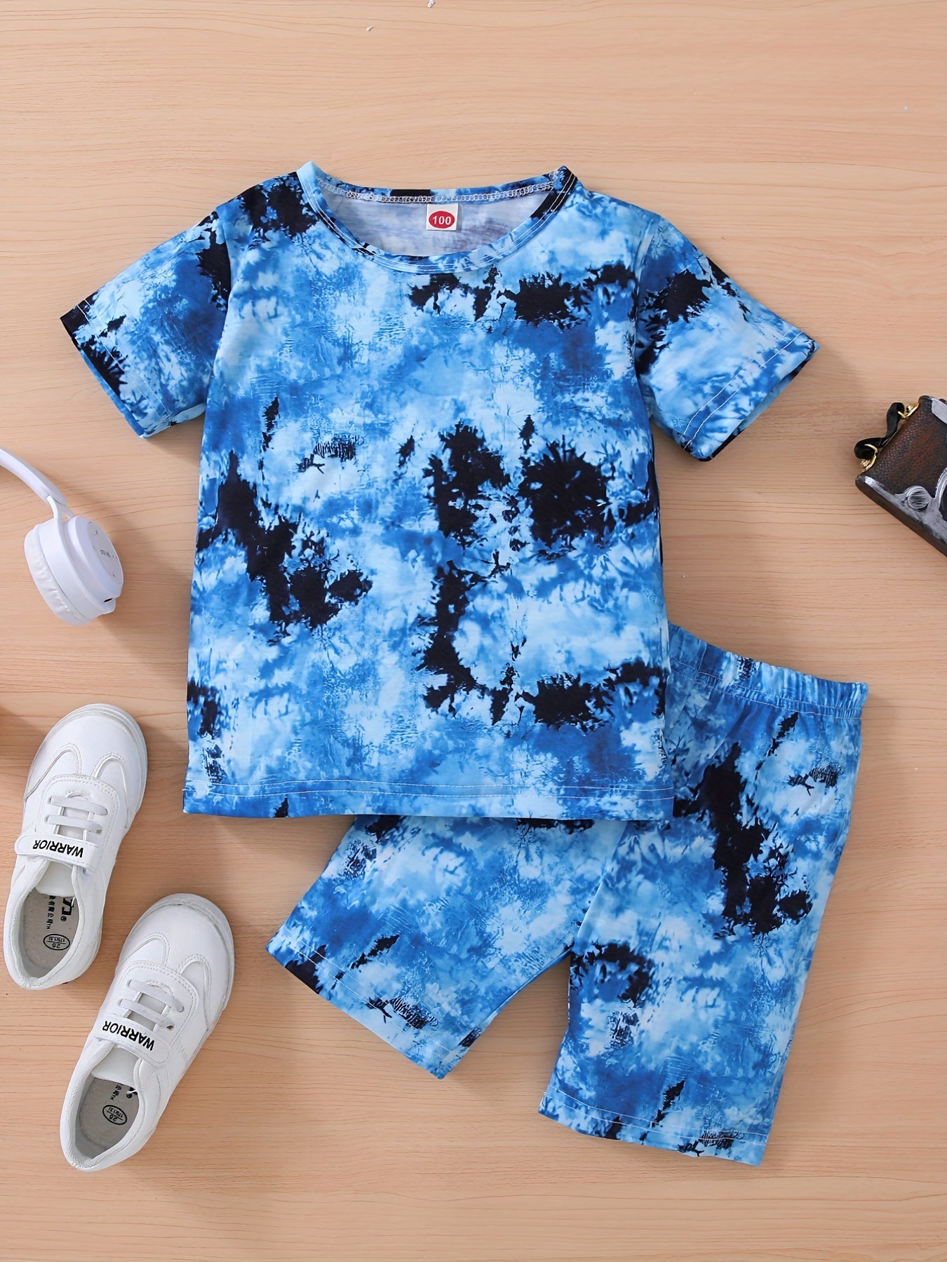 Tie Dye Full Body Print T-shirt & Shorts Set for Boys