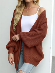 Solid Lantern Sleeve Open Front Cardigan